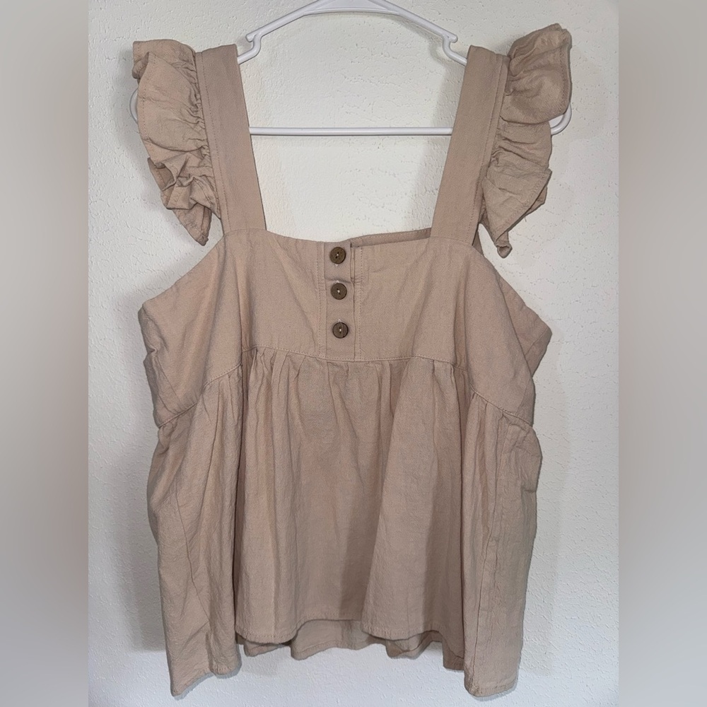 SHEIN Beige Ruffled Tank Blouse Size Large